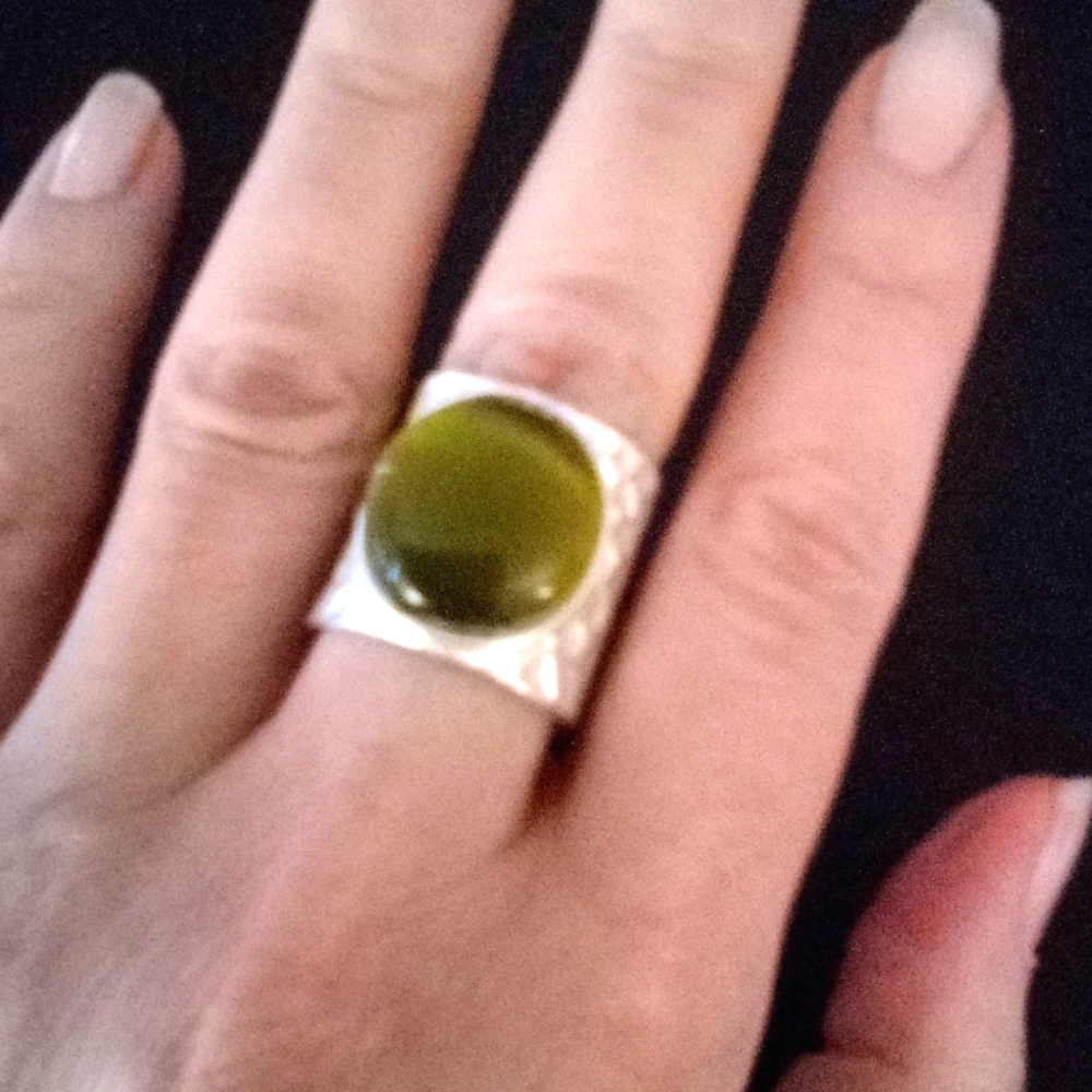 Stocking Stuffer‼️ Cats Eye Quartz Silver Tone Band/Cuff Ring Adjustable